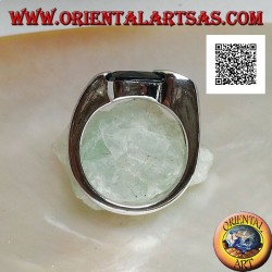 Rhodium silver ring with faceted drop-shaped spinel zircon hooked on the side