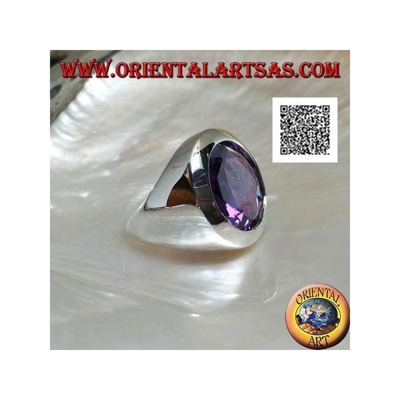 Rhodinierter Silberring mit facettiertem, amethystfarbenem Zirkon und rundem Schnitt