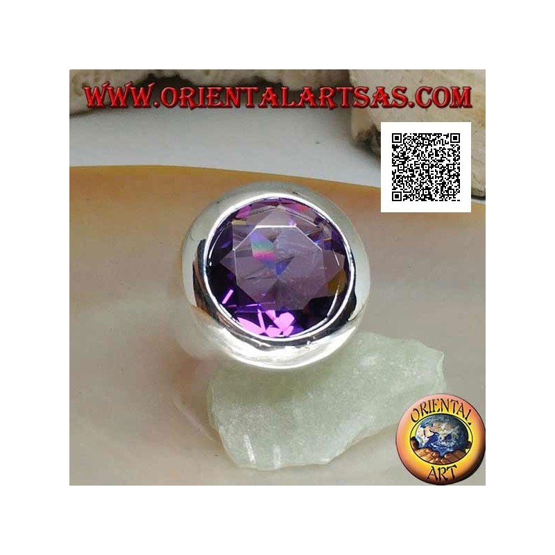 Rhodinierter Silberring mit facettiertem, amethystfarbenem Zirkon und rundem Schnitt