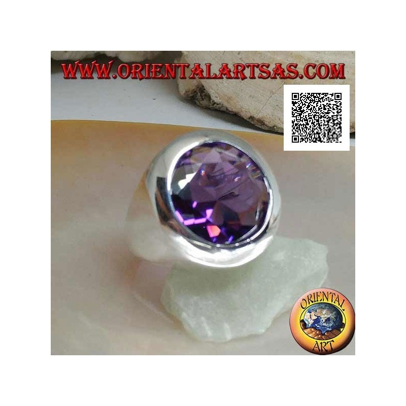 Rhodinierter Silberring mit facettiertem, amethystfarbenem Zirkon und rundem Schnitt
