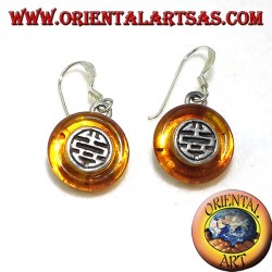 silver earrings with diskette in Amber