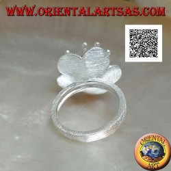 Blumenförmiger Ring aus satiniertem Silber mit langen Stempeln und facettierter amethystfarbener Zirkonkugel