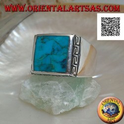 Silver ring with natural square turquoise surrounded by a Greek engraving (24)