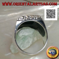 Silver ring with natural square turquoise surrounded by a Greek engraving (24)