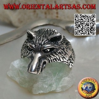 Silver ring, Arctic wolf head or massive snow wolf (medium)