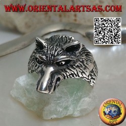 Anillo de plata, cabeza de lobo ártico o lobo de nieve masivo (mediano)