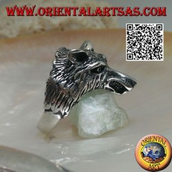 Anillo de plata, cabeza de lobo ártico o lobo de nieve masivo (mediano)