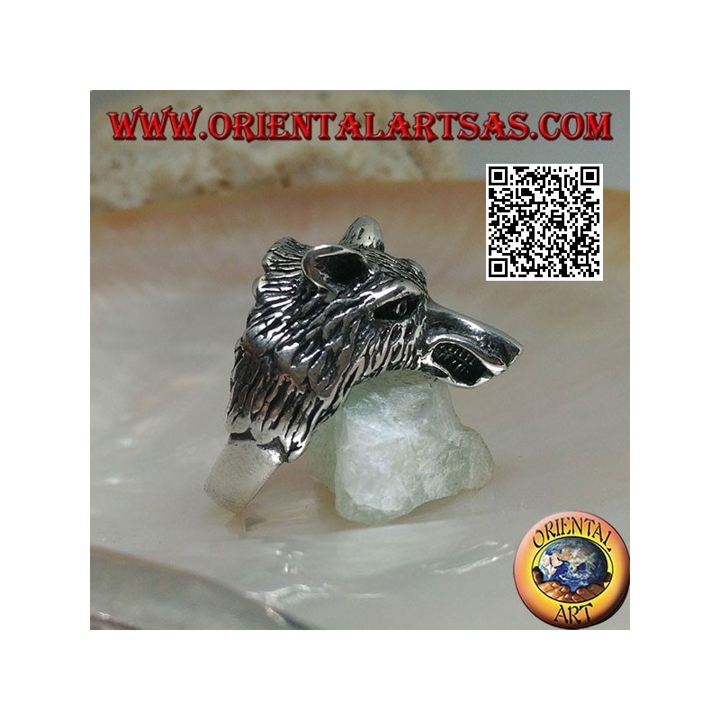 Silver ring, Arctic wolf head or massive snow wolf (medium)