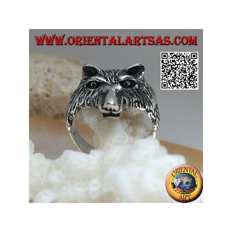 Silver ring, Arctic wolf head or massive snow wolf (medium)