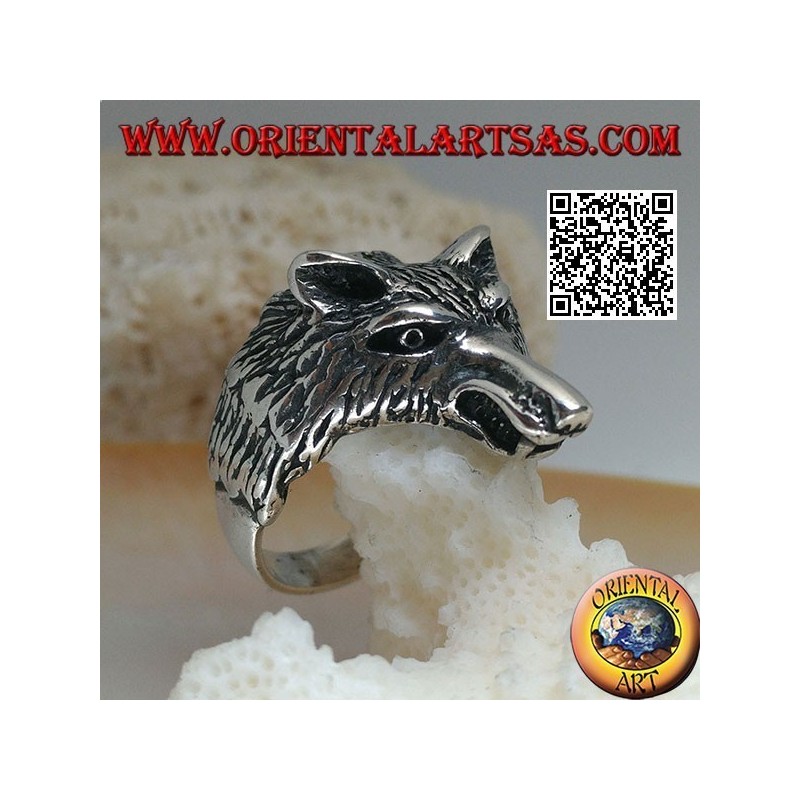 Silver ring, Arctic wolf head or massive snow wolf (medium)