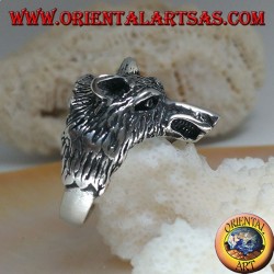 Silver ring, Arctic wolf head or massive snow wolf (medium)