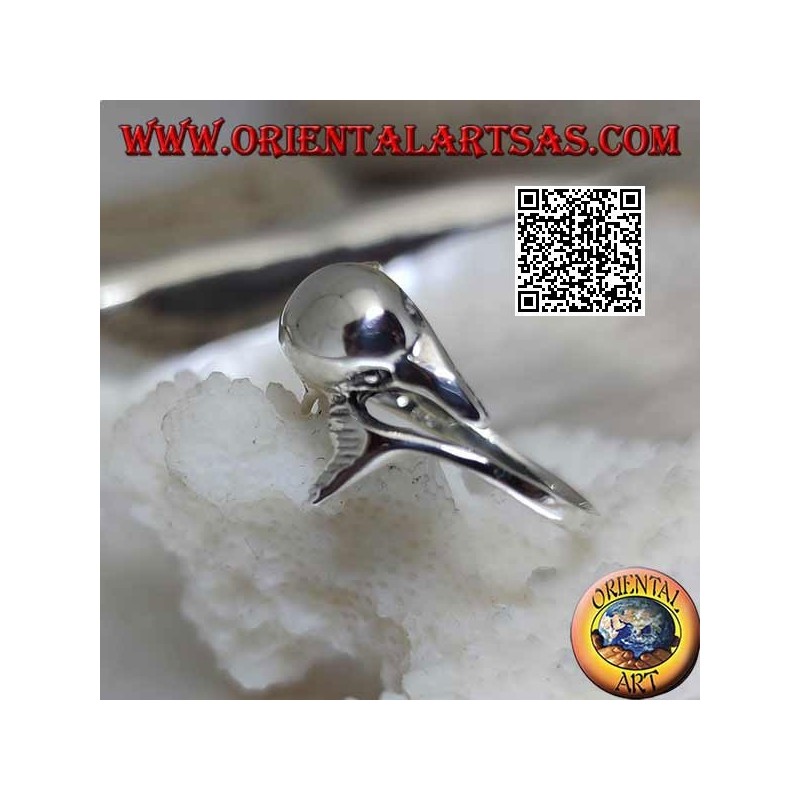 Anello in argento, delfino che insegue la sua cosa (Ouroboros)