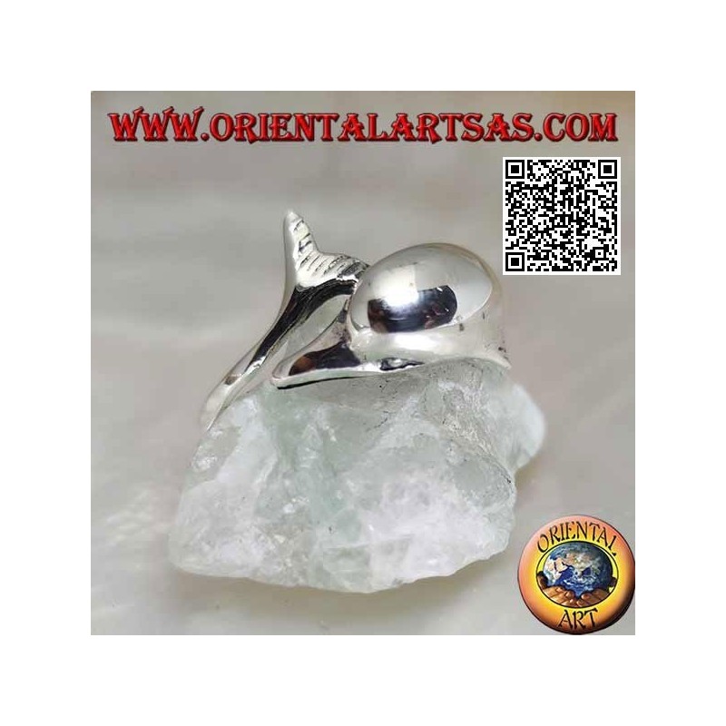 Anello in argento, delfino che insegue la sua coda (Ouroboros)