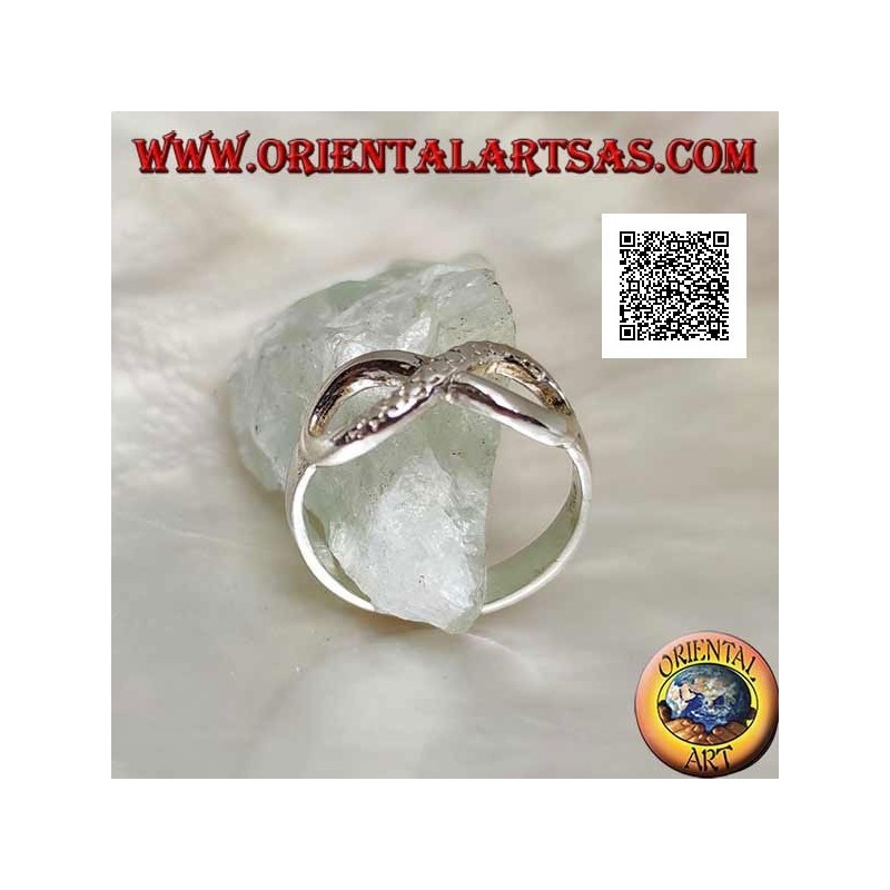 Anillo de plata con símbolo de nudo infinito con una línea suave y la otra piel de serpiente