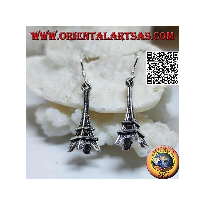 Pendientes colgantes de plata con forma de torre Eiffel (tour Eiffel de Paris)