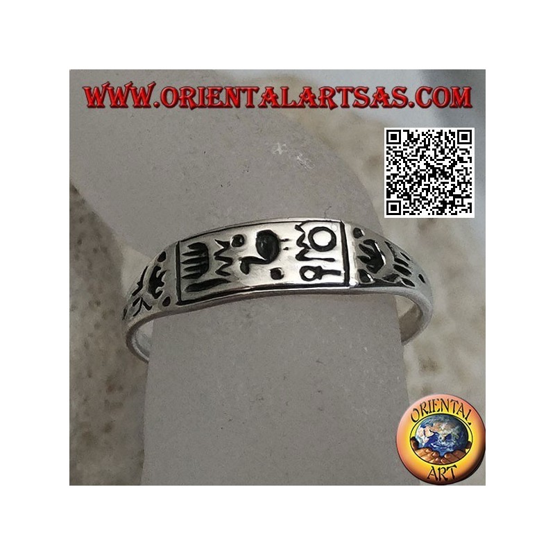 Silberring mit gravierten Hieroglyphen / mystischen Symbolen
