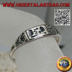 Silver ring with engraved hieroglyphs / mystical symbols