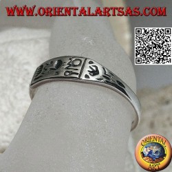 Silver ring with engraved hieroglyphs / mystical symbols