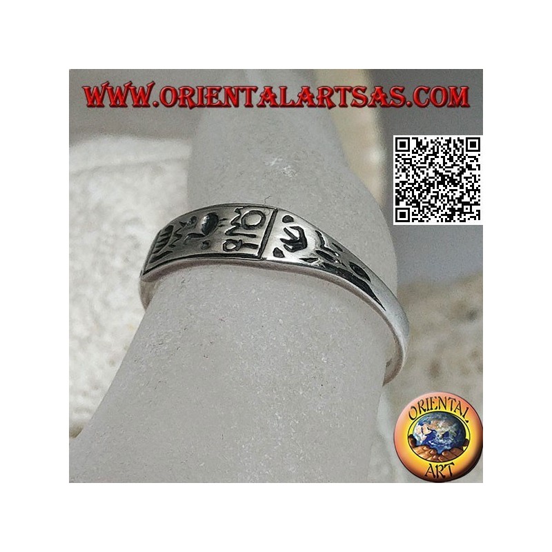Anello in argento con geroglifici/simboli mistici incisi