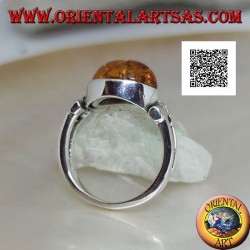 Silberring mit ovalem Cabochon Bernstein quer mit länglichem dreieckigem Loch