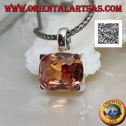 Rhodium silver pendant with transverse oval champagne zircon set in a rectangle