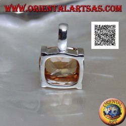 Rhodium silver pendant with transverse oval champagne zircon set in a rectangle