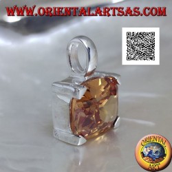 Rhodium silver pendant with transverse oval champagne zircon set in a rectangle