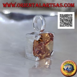 Rhodium silver pendant with transverse oval champagne zircon set in a rectangle