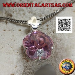 Anhänger aus Rhodiumsilber mit rosa Zirkon in Form eines rundlichen Sternsets und kleinem weißem Zirkon