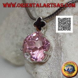 Anhänger aus Rhodiumsilber mit rosa Zirkon in Form eines rundlichen Sternsets und kleinem weißem Zirkon