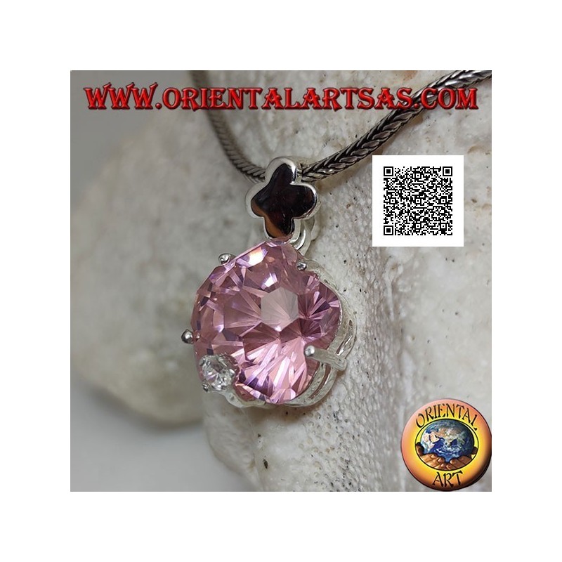 Anhänger aus Rhodiumsilber mit rosa Zirkon in Form eines rundlichen Sternsets und kleinem weißem Zirkon