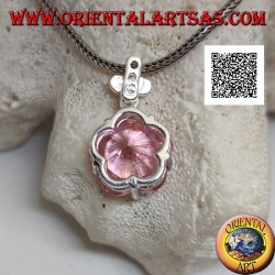 Anhänger aus Rhodiumsilber mit rosa Zirkon in Form eines rundlichen Sternsets und kleinem weißem Zirkon