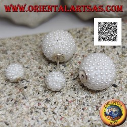 Silver earrings with spherical lobe studded with white beads (Dior style)
