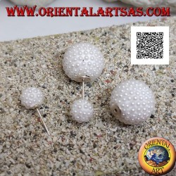 Silver earrings with spherical lobe studded with white beads (Dior style)