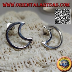 Silver lobe earrings in the shape of a perforated crescent