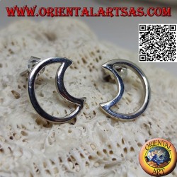 Silver lobe earrings in the shape of a perforated crescent