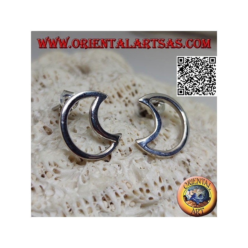 Silver lobe earrings in the shape of a perforated crescent