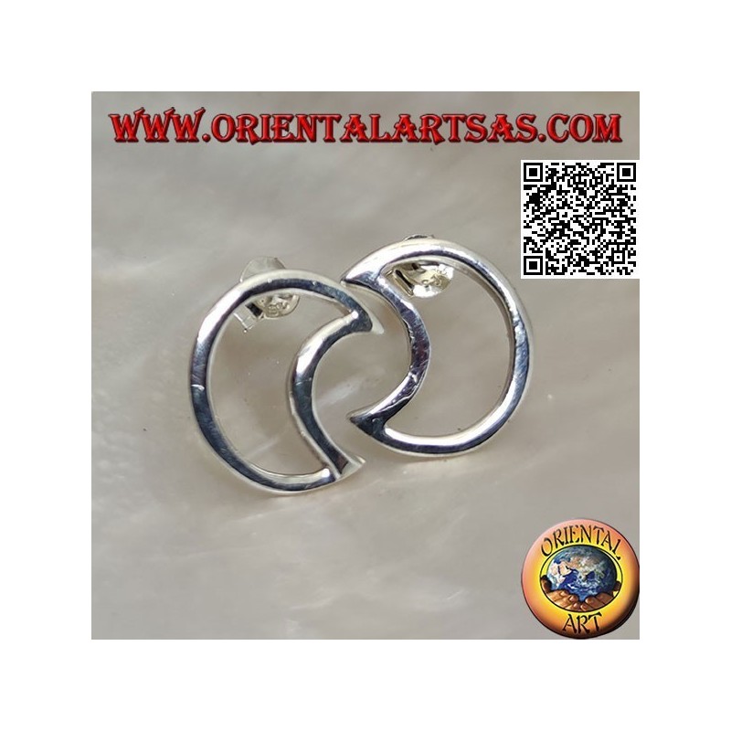 Silver lobe earrings in the shape of a perforated crescent