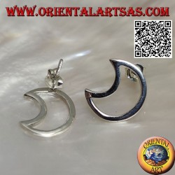 Silver lobe earrings in the shape of a perforated crescent