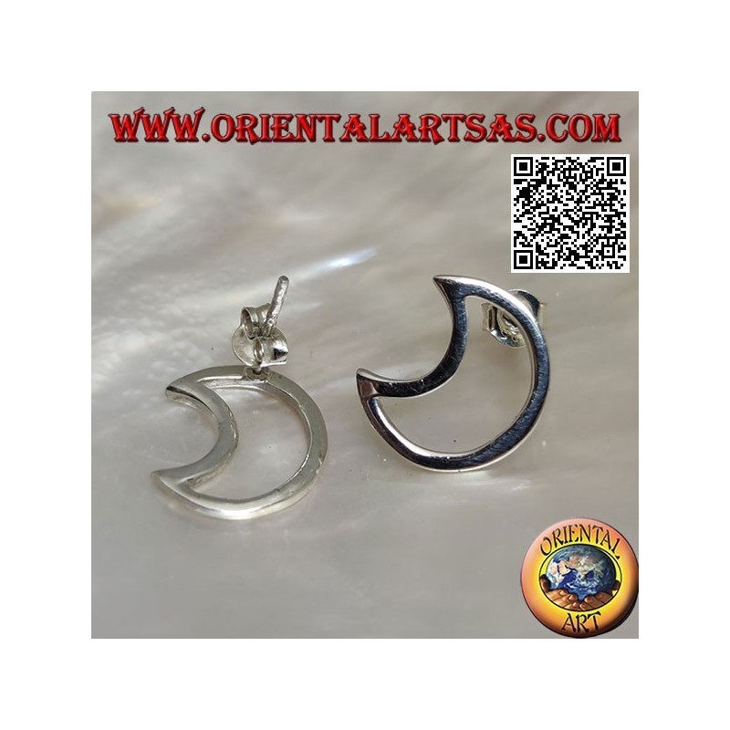 Silver lobe earrings in the shape of a perforated crescent