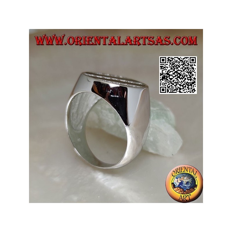 Runder silberner Ring mit schrägen Reihen aus Onyx und runden weißen Zirkonen