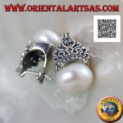 Boucles d'oreilles à levier en argent avec perle d'eau douce blanche couronnée