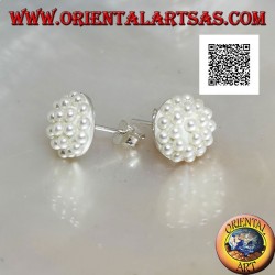 Silver earrings from lobe to hemisphere studded with white beads