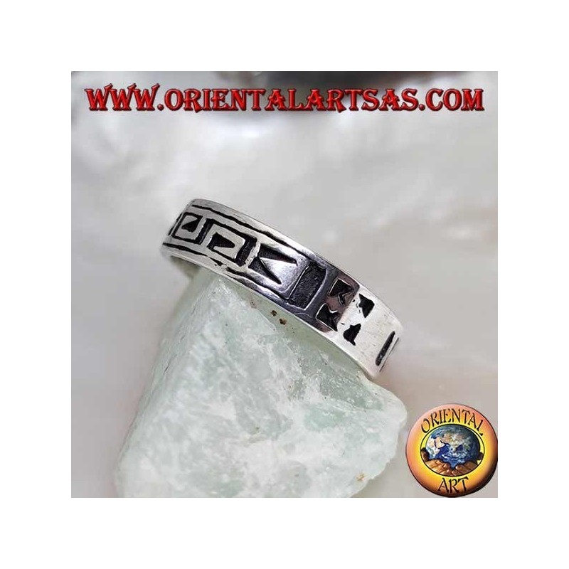 Anello Fedina Argento 925 Dorje Stilizzato Motivo Geometrico