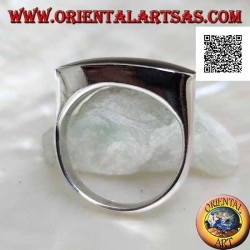 Anillo de plata con ónix ovalado alargado perforado al ras con el borde en un marco liso