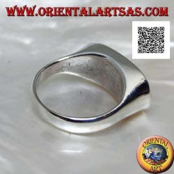 Anillo de plata con ónix ovalado alargado perforado al ras con el borde en un marco liso