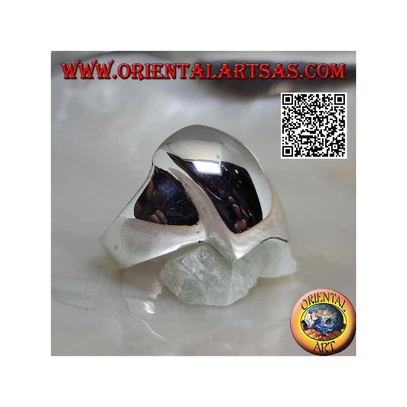 Anillo de plata lisa en un trapezoide convexo biselado rectangular