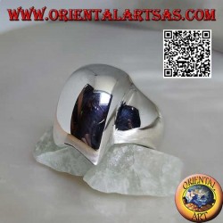 Smooth silver ring with a rounded rectangle convex trapezoid