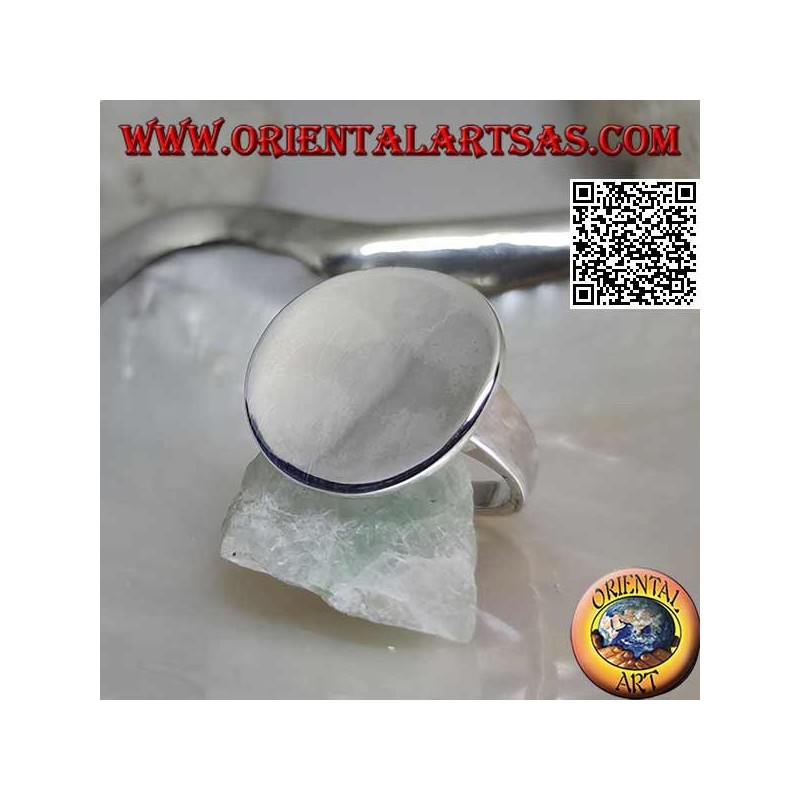 Anello in argento liscio con piastra tonda liscia concava