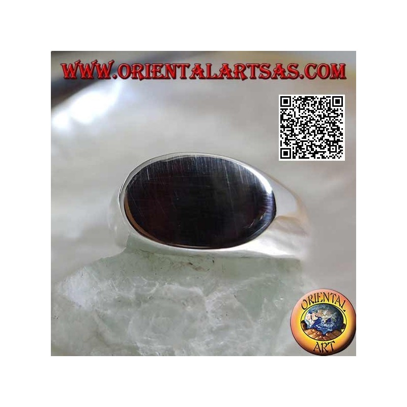 Bague en argent lisse avec ovale plat transversal